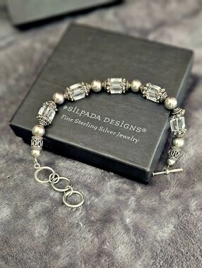 SILPADA .925 Sterling & Swarvorski Crystal Beaded Bracelet w/Toggle Close B1147